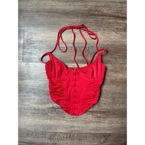 White Fox Red Ruched Corset Halter Top